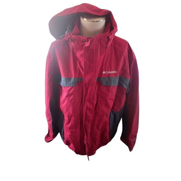Columbia interchange rain coat extra large packable hooded gray/ red Vintage 90s - Picture 1 of 5